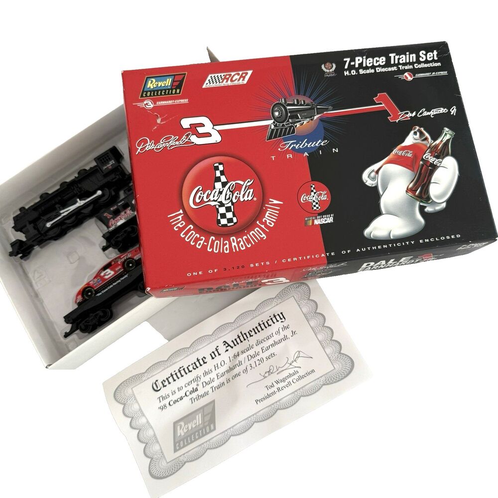 1998 Dale Earnhardt Dale Jr Coca Cola Coke Nascar 7pc HO Train Set Collectible